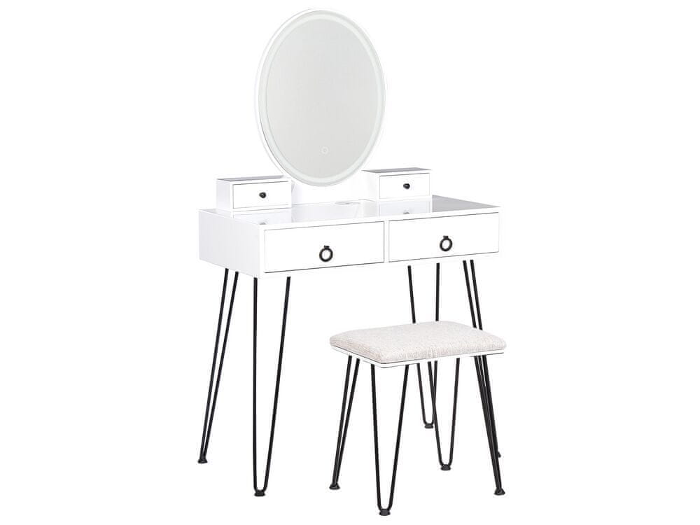 Beliani Toaletný stolík so 4 zásuvkami a LED zrkadlom biela/čierna SOYE